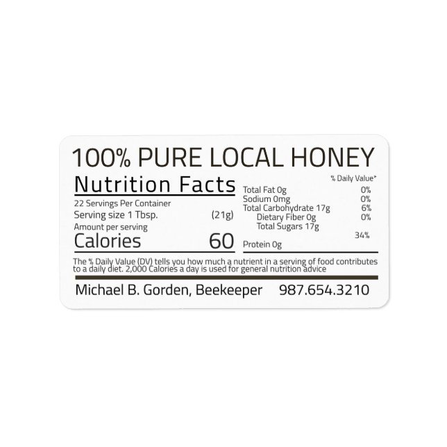 Honey Nutrition Fakten White Address Label Adressaufkleber (Vorne)