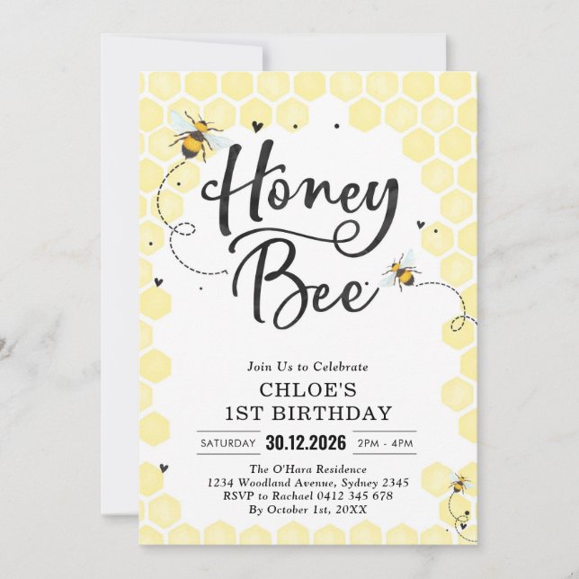 Honey One Honey Bee 1st Birthday Invitation Einladung (Vorderseite)