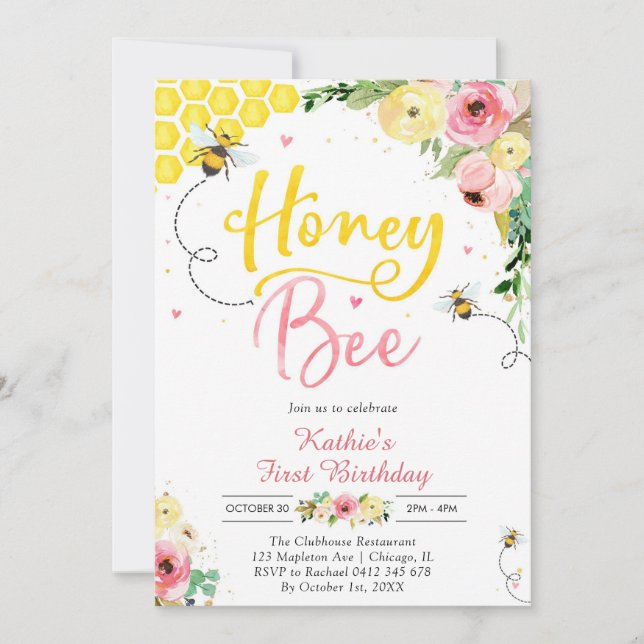 Honey One Honey Bee 1st Birthday Invitation Einladung (Vorderseite)