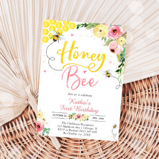 Honey One Honey Bee 1st Birthday Invitation Einladung