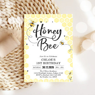Honey One Honey Bee 1st Birthday Invitation Einladung