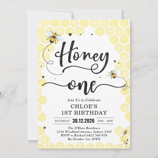 Honey One Honey Bee 1st Birthday Invitation Einladung (Vorderseite)