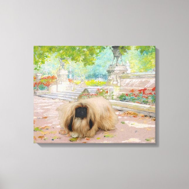 Honey Pekingese in Floral Setting Leinwanddruck (Vorderseite)