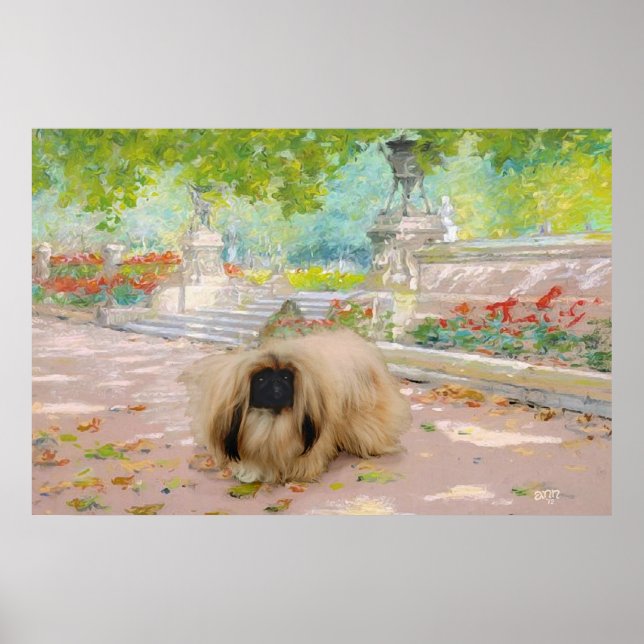Honey Pekingese in Floral Setting Poster (Vorne)
