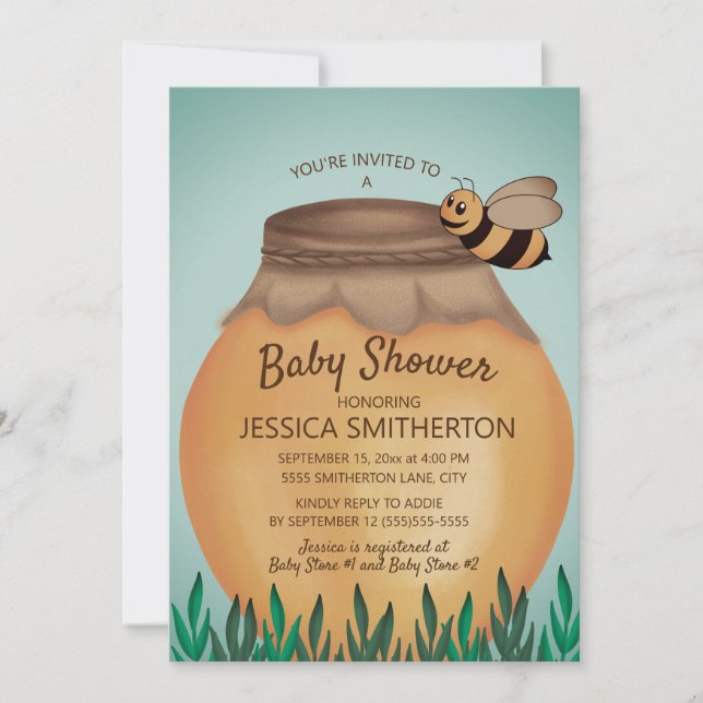 Honey Pot and Honeybee Baby Shower Einladung (Vorderseite)