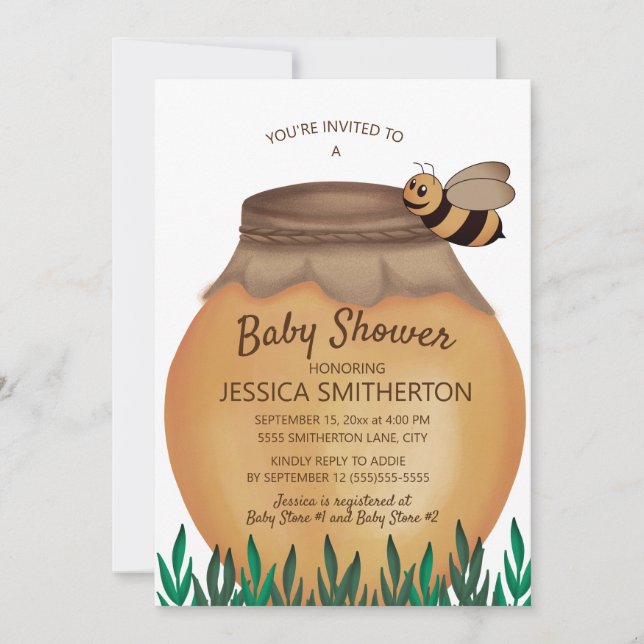 Honey Pot and Honeybee Girl Boy Baby Shower Einladung (Vorderseite)