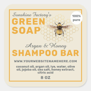 Honey Soap Shampoo Bar Yellow Antique White Quadratischer Aufkleber