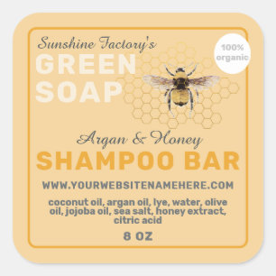 Honey Soap Vintag Bee Shampoo Bar Yellow Quadratischer Aufkleber