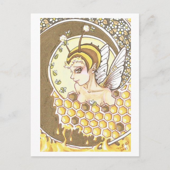 Honey Spiral Fairy Bee Nymph Fantasy Art Print Postkarte (Vorderseite)