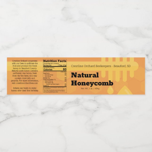 Honey Spoon Comb Honey Box Label Wasserflaschenetikett (Einzelnes Label)