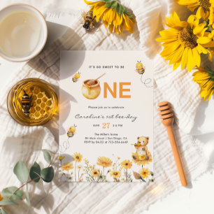 Honey Teddy Bear 1. Bientag Florale Geburtstagsfei Einladung