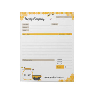Honey Theme Order Form und Rechnungsnotierung Notizblock