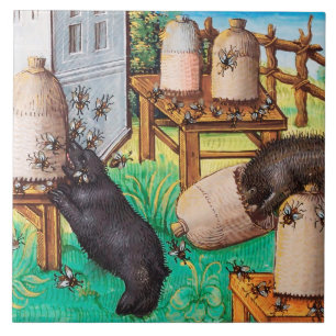 HONEY THIEF BEARS, BIES, BEE NIMMT mittelalterlich Fliese