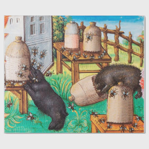 HONEY THIEF BEARS, BIES, BEE NIMMT mittelalterlich Geschenkpapier