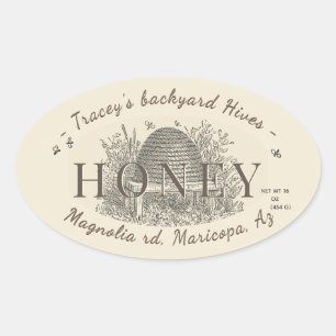Honey Vintag Skep Backyard Hive Ivory Oval Ovaler Aufkleber