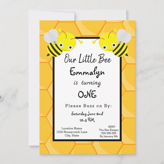 Honey zum ersten Mal zum Geburtstag Einladung (Vorderseite)