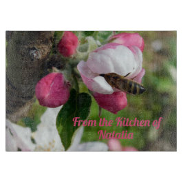 Honeybee & Apple Blossom Glass Cutting Board Schneidebrett