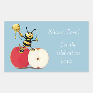 Honeybee Apple Rosh HaShana Rechteckiger Aufkleber