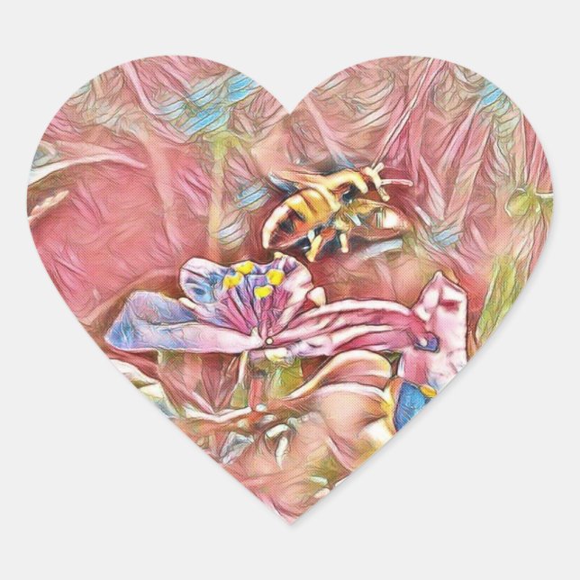 HONEYBEE AUF EINEM SPIDERWART - PINKSTICKER Herz-Aufkleber (Vorderseite)