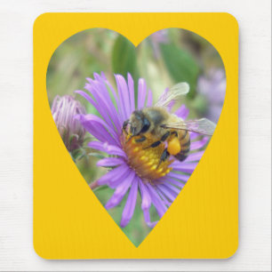 Honeybee auf Fall Asters Herz Mousepad