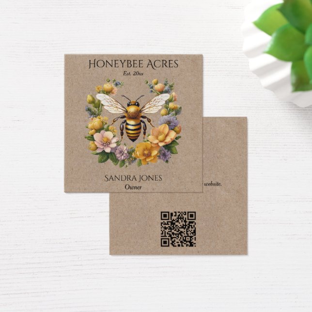 Honeybee auf Kraft Paper w QR Code Business Cards (Schreibtisch)