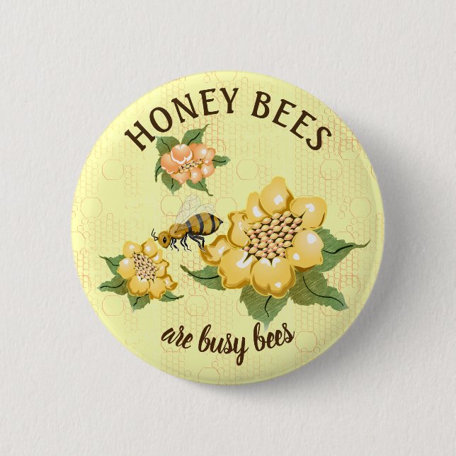 Honeybee Bee Honeycomb Blume Button (Vorderseite)
