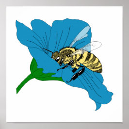 Honeybee Blue Blume Illustration Poster