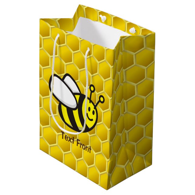 Honeybee-Cartoon Mittlere Geschenktüte (Vorderseite Schrägansicht)