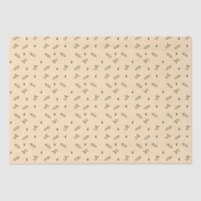 Honeybee Greenery Pastel Almond Tissue Seidenpapier (Vorderseite)