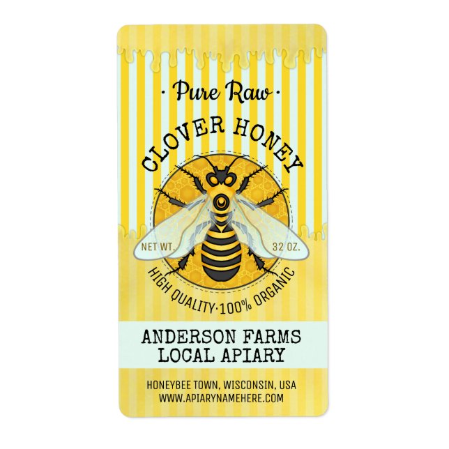 Honeybee Honey Jar Apiary Bee Labels | Streifen (Vorne)