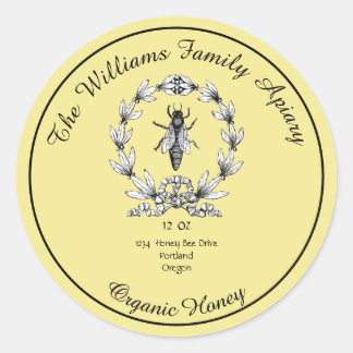 Honeybee Honey Jar Apiary Label | Bio Honig Runder Aufkleber