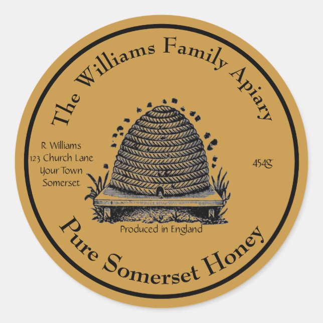Honeybee Honey Jar Apiary Label | Honey Runder Aufkleber (Vorderseite)