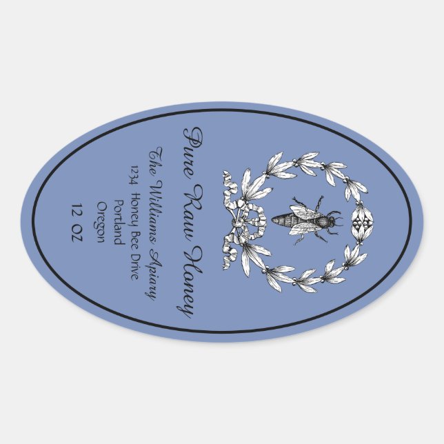 Honeybee Honey Jar Apiary Label | Reiner Honig Ovaler Aufkleber (Vorderseite)