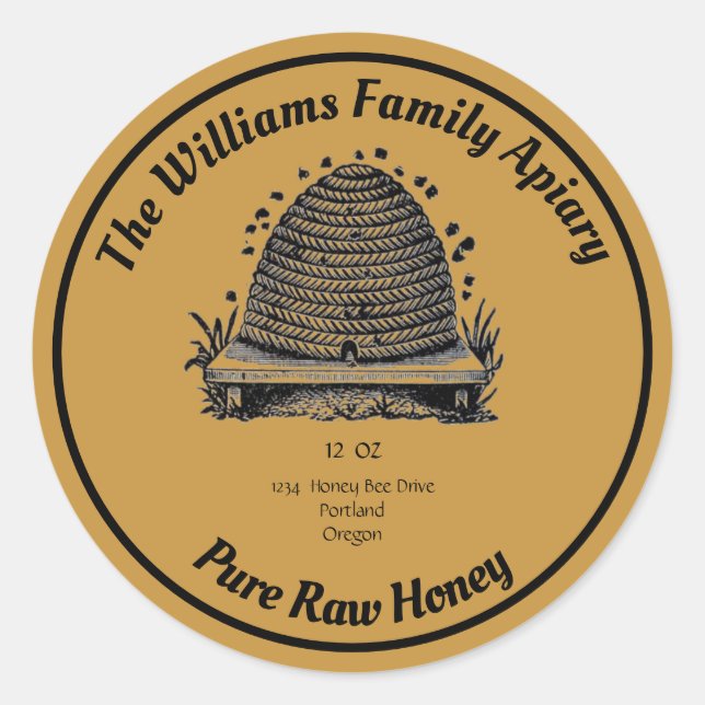 Honeybee Honey Jar Apiary Label | Reiner Honig Runder Aufkleber (Vorderseite)