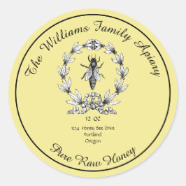 Honeybee Honey Jar Apiary Label | Reiner Honig Runder Aufkleber