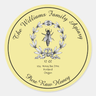 Honeybee Honey Jar Apiary Label   Reiner Honig Runder Aufkleber