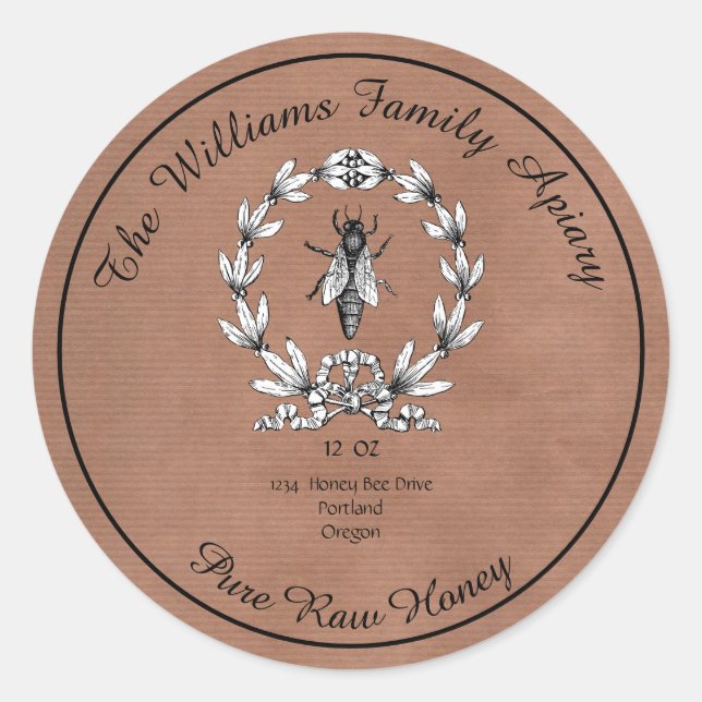 Honeybee Honey Jar Apiary Label | Reiner Honig Runder Aufkleber (Vorderseite)