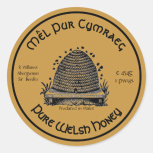 Honeybee Honey Jar Apiary Label   Reinwalisischer  Runder Aufkleber