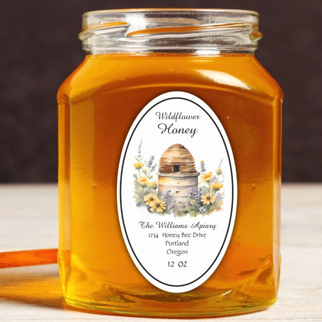 Honeybee Honey Jar Apiary Label | Wildblume Honey Ovaler Aufkleber (Von Creator hochgeladen)