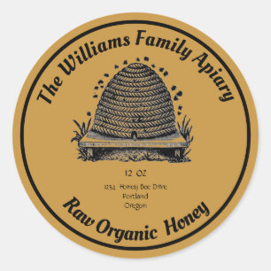 Honeybee Honey Jar Apiary   Rohorganischer Honig Runder Aufkleber