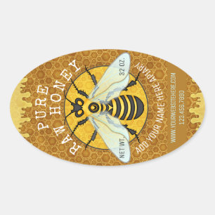 Honeybee Honey Jar Labels Honigwabenbiene Ovaler Aufkleber