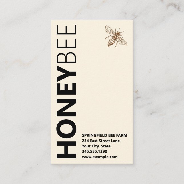 HONEYBee-Logo Vertikale Typografie Elfenbeinweiß Visitenkarte (Vorderseite)