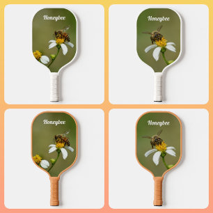 HoneyBee on White Daisy Flower Green Pickleball Schläger