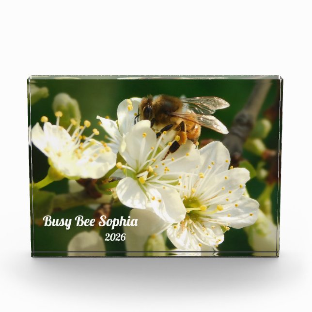 Honeybee & White Plum Macro | Custom Photo Block (Vorderseite)
