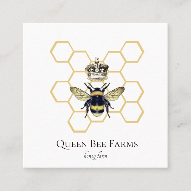 Honeybeeper-Honeybeeper-Logo von Queen Bee Crown Quadratische Visitenkarte (Vorderseite)