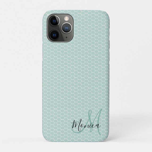 Honeycomb Aquamarin Monogram Case-Mate iPhone Hülle (Rückseite)