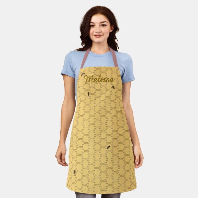 Honeycomb Bee Beekeeper Yellow Personalized Apron Schürze (Getragen)