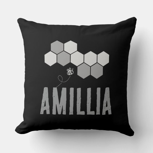 Honeycomb Bee Name Typografie Design Kissen (Vorderseite)