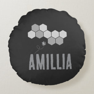 Honeycomb Bee Name Typografie Design Rundes Kissen