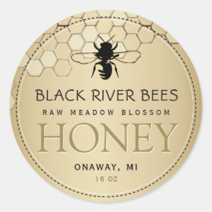 Honeycomb & Bee Raw Honey Label Gold Runder Aufkleber